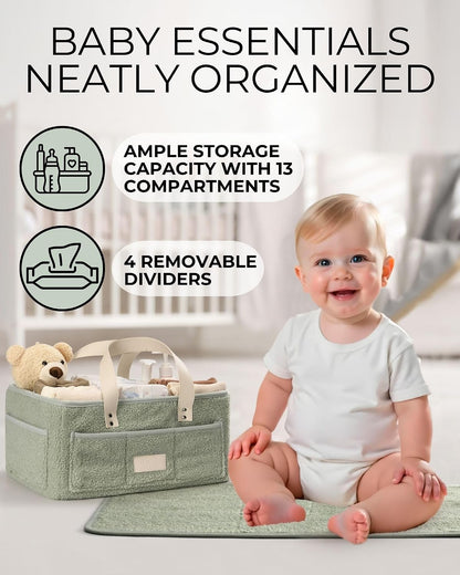 Bath Kneeler and Elbow Rest Pad (Blue) and Teddy Diaper Caddy with Changing Pad (Green) Bundle