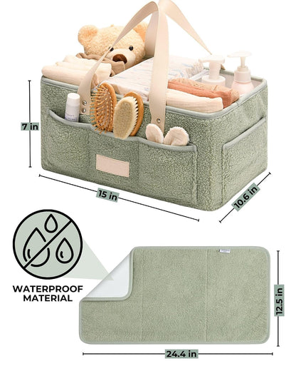 Bath Kneeler and Elbow Rest Pad (Blue) and Teddy Diaper Caddy with Changing Pad (Green) Bundle