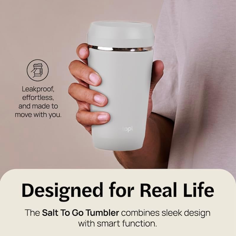To Go Coffee Cup – Insulated Travel Coffee Mug with 360° Leak‑Safe Lid, Stainless Steel Coffee Tumbler for Hot/Cold, Spill‑Resistant, BPA‑Free - Salt, 12oz