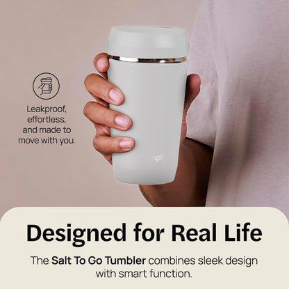 To Go Coffee Cup – Insulated Travel Coffee Mug with 360° Leak‑Safe Lid, Stainless Steel Coffee Tumbler for Hot/Cold, Spill‑Resistant, BPA‑Free - Salt, 12oz