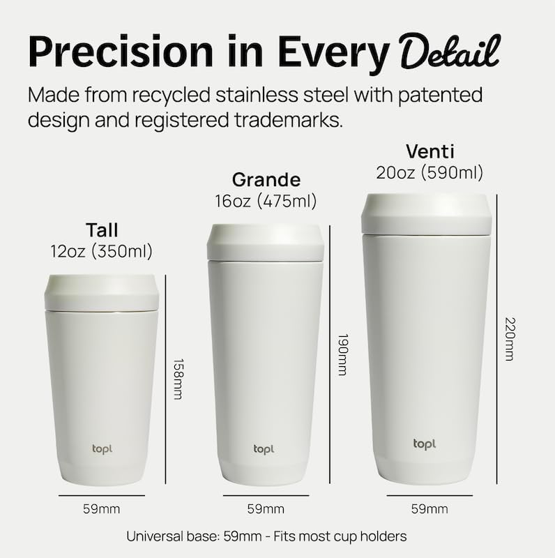 To Go Coffee Cup – Insulated Travel Coffee Mug with 360° Leak‑Safe Lid, Stainless Steel Coffee Tumbler for Hot/Cold, Spill‑Resistant, BPA‑Free - Salt, 12oz