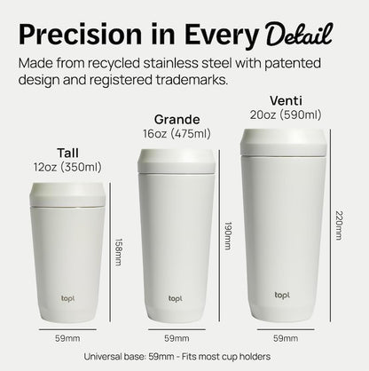 To Go Coffee Cup – Insulated Travel Coffee Mug with 360° Leak‑Safe Lid, Stainless Steel Coffee Tumbler for Hot/Cold, Spill‑Resistant, BPA‑Free - Salt, 12oz
