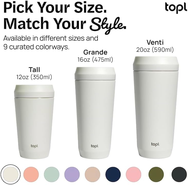 To Go Coffee Cup – Insulated Travel Coffee Mug with 360° Leak‑Safe Lid, Stainless Steel Coffee Tumbler for Hot/Cold, Spill‑Resistant, BPA‑Free - Salt, 12oz