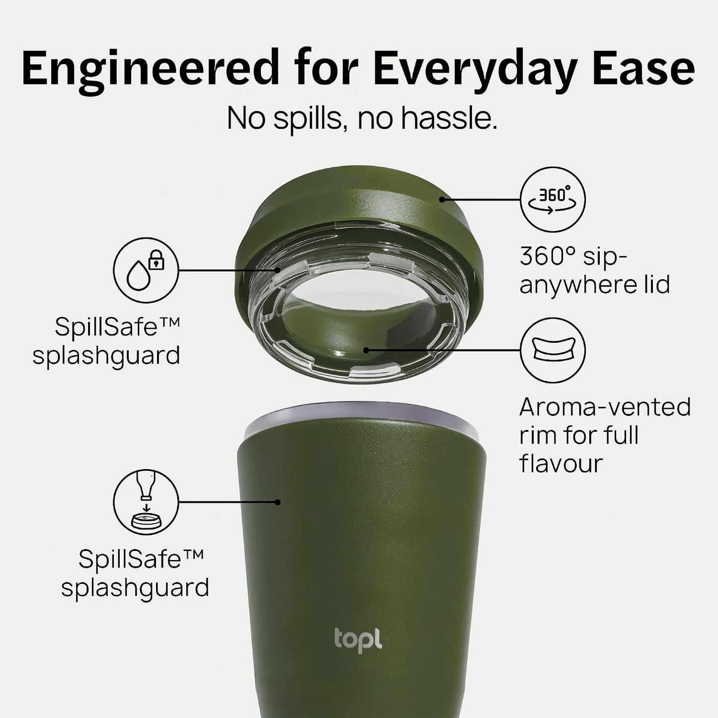 To Go Coffee Cup – Insulated Travel Coffee Mug with 360° Leak‑Safe Lid, Stainless Steel Coffee Tumbler for Hot/Cold, Spill‑Resistant, BPA‑Free - Salt, 12oz