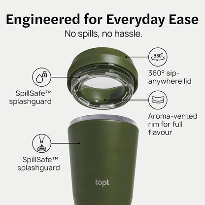 To Go Coffee Cup – Insulated Travel Coffee Mug with 360° Leak‑Safe Lid, Stainless Steel Coffee Tumbler for Hot/Cold, Spill‑Resistant, BPA‑Free - Salt, 12oz