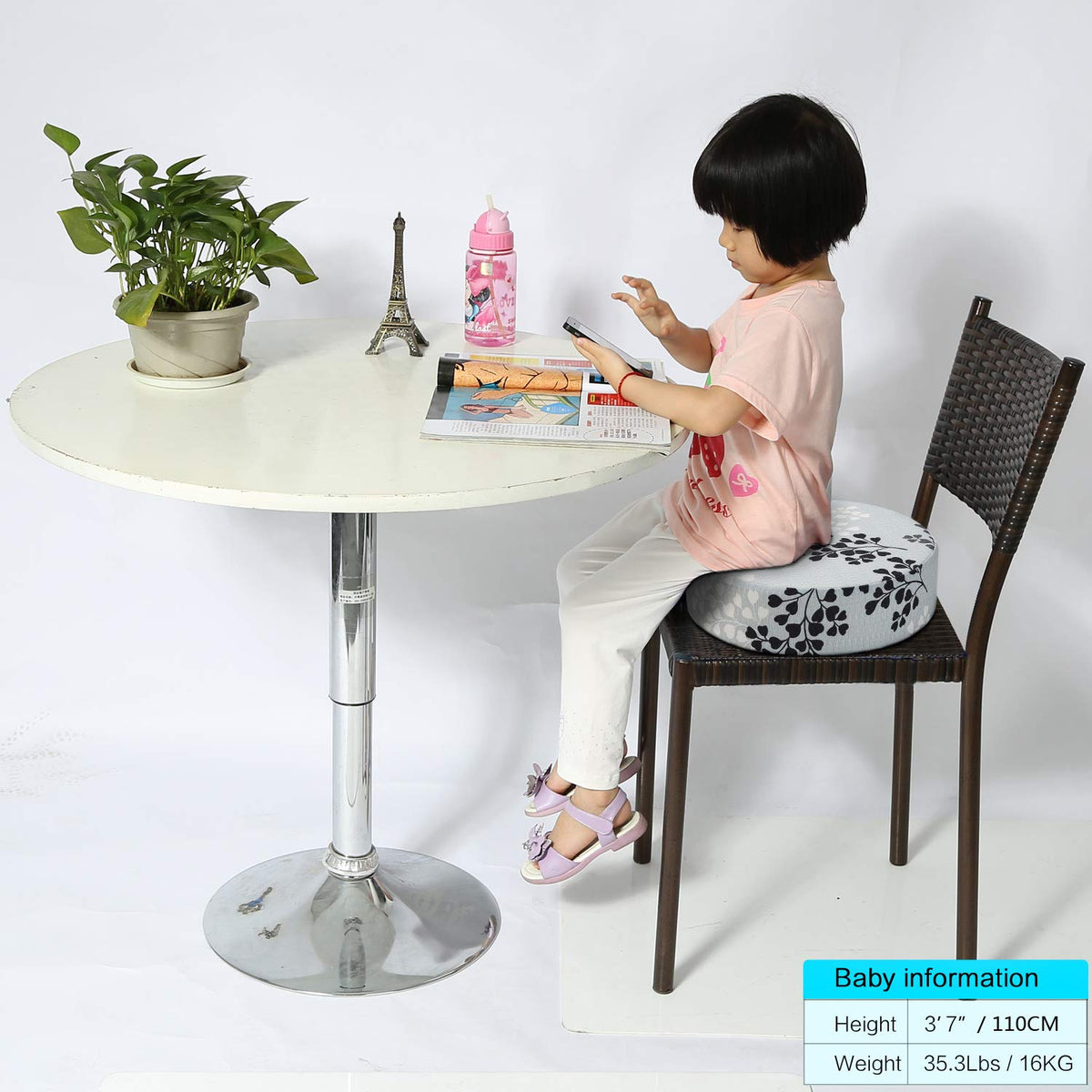 Kids' Anti-Slip Chair Seat Cushion - High Chair Dining Seat Pad Dismountable Round Booster Seat Cushion (Gray)