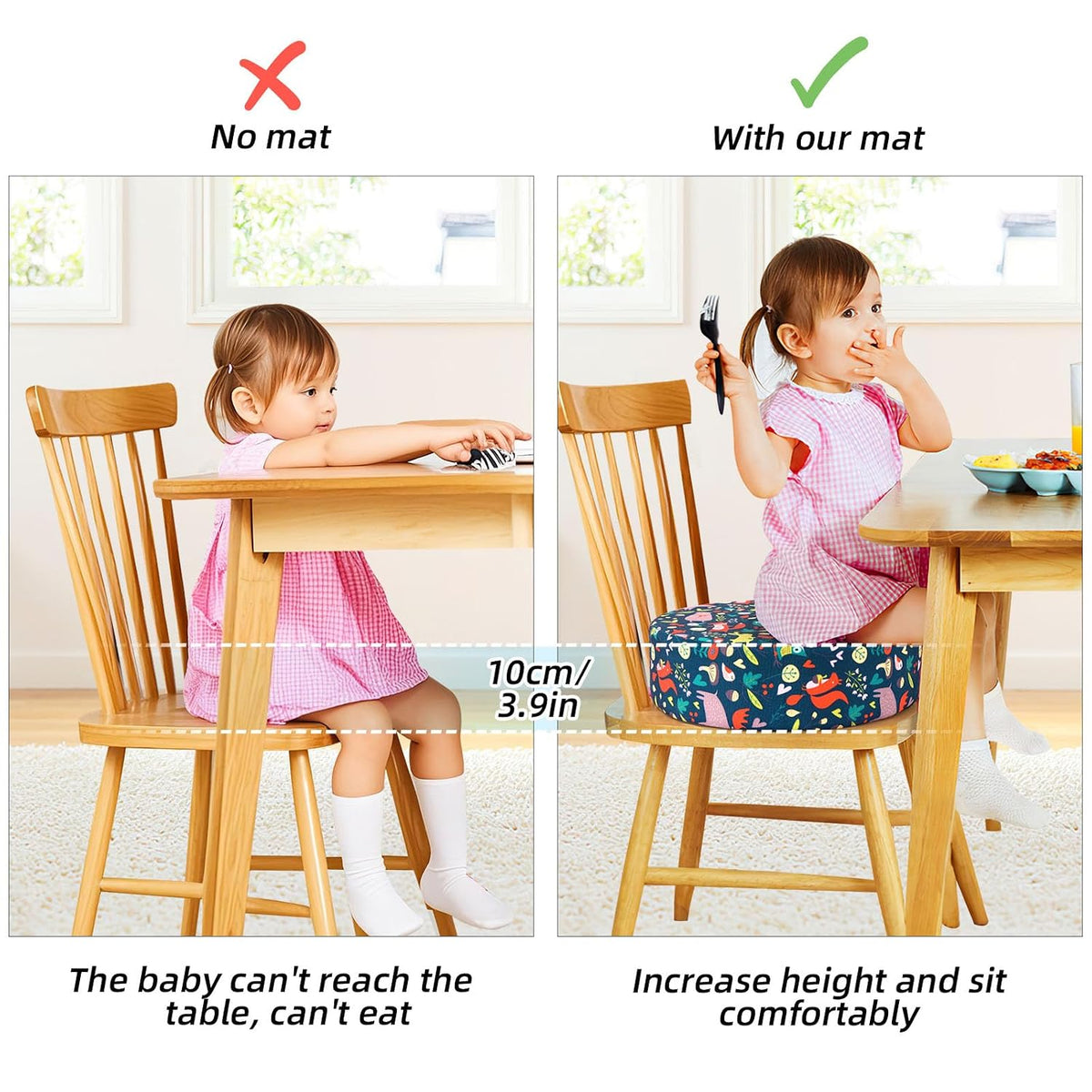 Kids' Anti-Slip Chair Seat Cushion - High Chair Dining Seat Pad Dismountable Round Booster Seat Cushion (Gray)