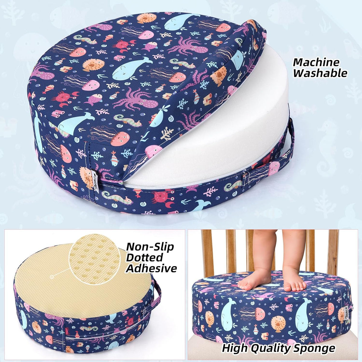 Kids' Anti-Slip Chair Seat Cushion - High Chair Dining Seat Pad Dismountable Round Booster Seat Cushion (Gray)