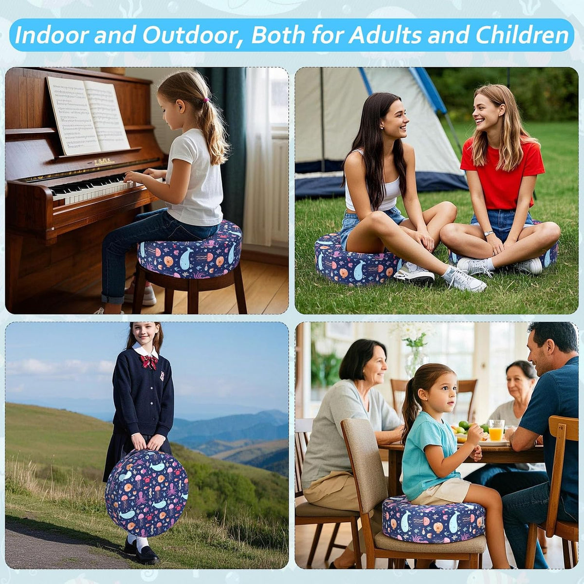 Kids' Anti-Slip Chair Seat Cushion - High Chair Dining Seat Pad Dismountable Round Booster Seat Cushion (Gray)