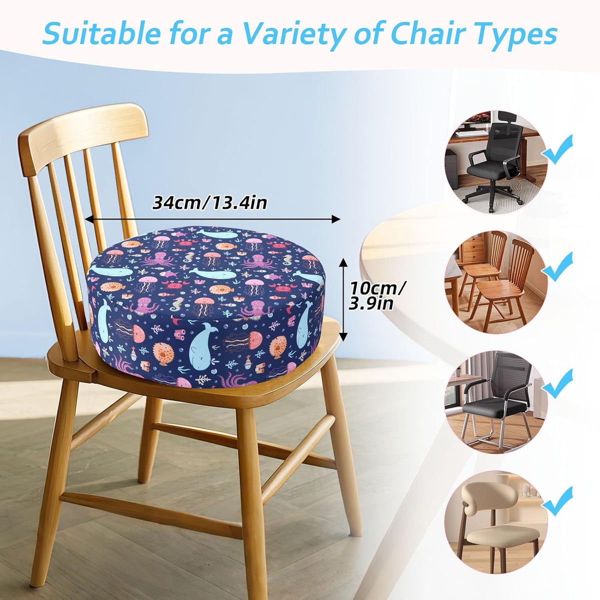 Kids' Anti-Slip Chair Seat Cushion - High Chair Dining Seat Pad Dismountable Round Booster Seat Cushion (Gray)