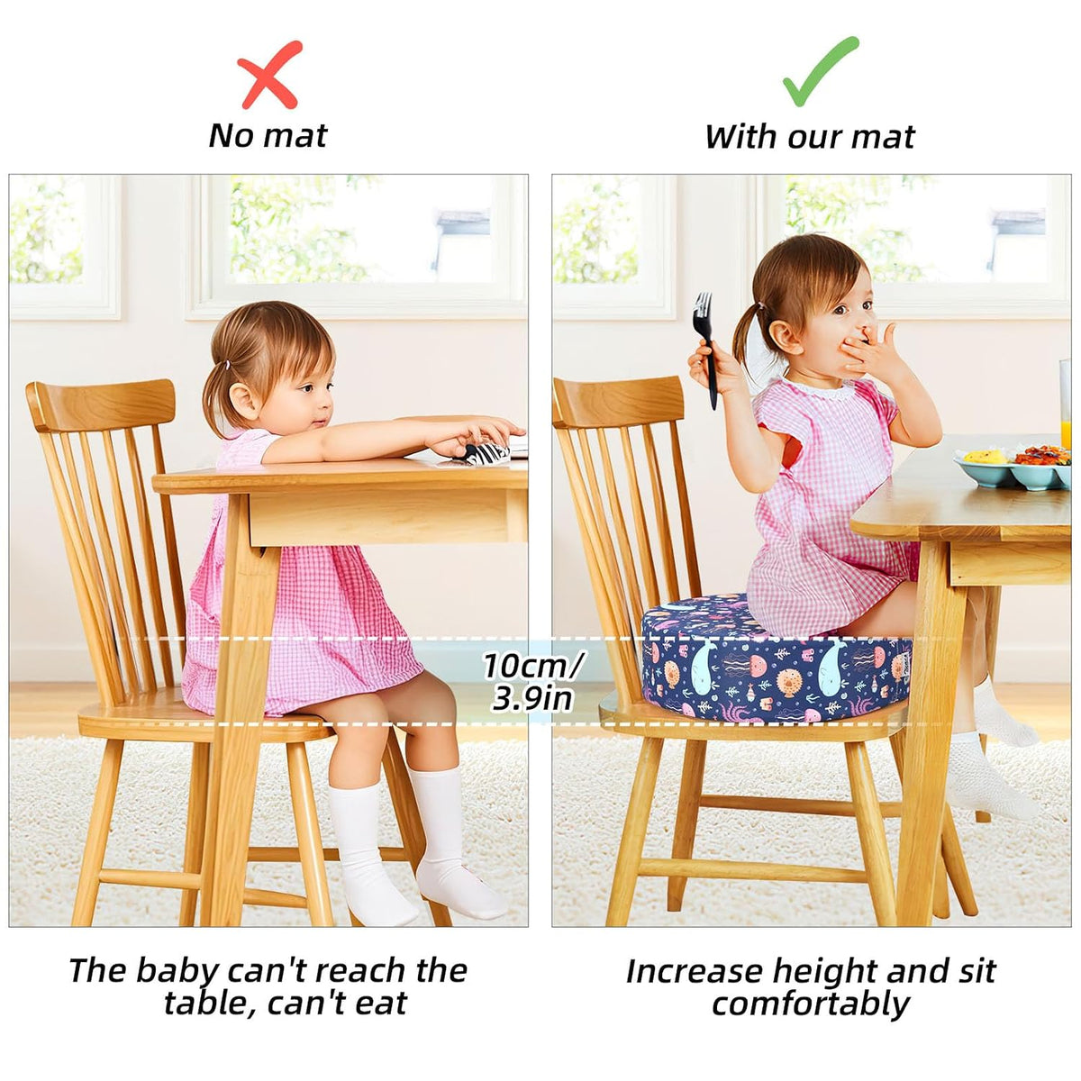 Kids' Anti-Slip Chair Seat Cushion - High Chair Dining Seat Pad Dismountable Round Booster Seat Cushion (Gray)