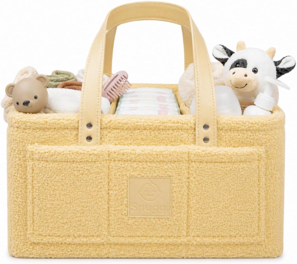 Baby Diaper Caddy Organizer with Handle & Toiletry Bag, Portable Nursery Storage Basket for Newborn Essentials, Baby Essentials,Portable Diaper Organizer, Baby Registry Must Have