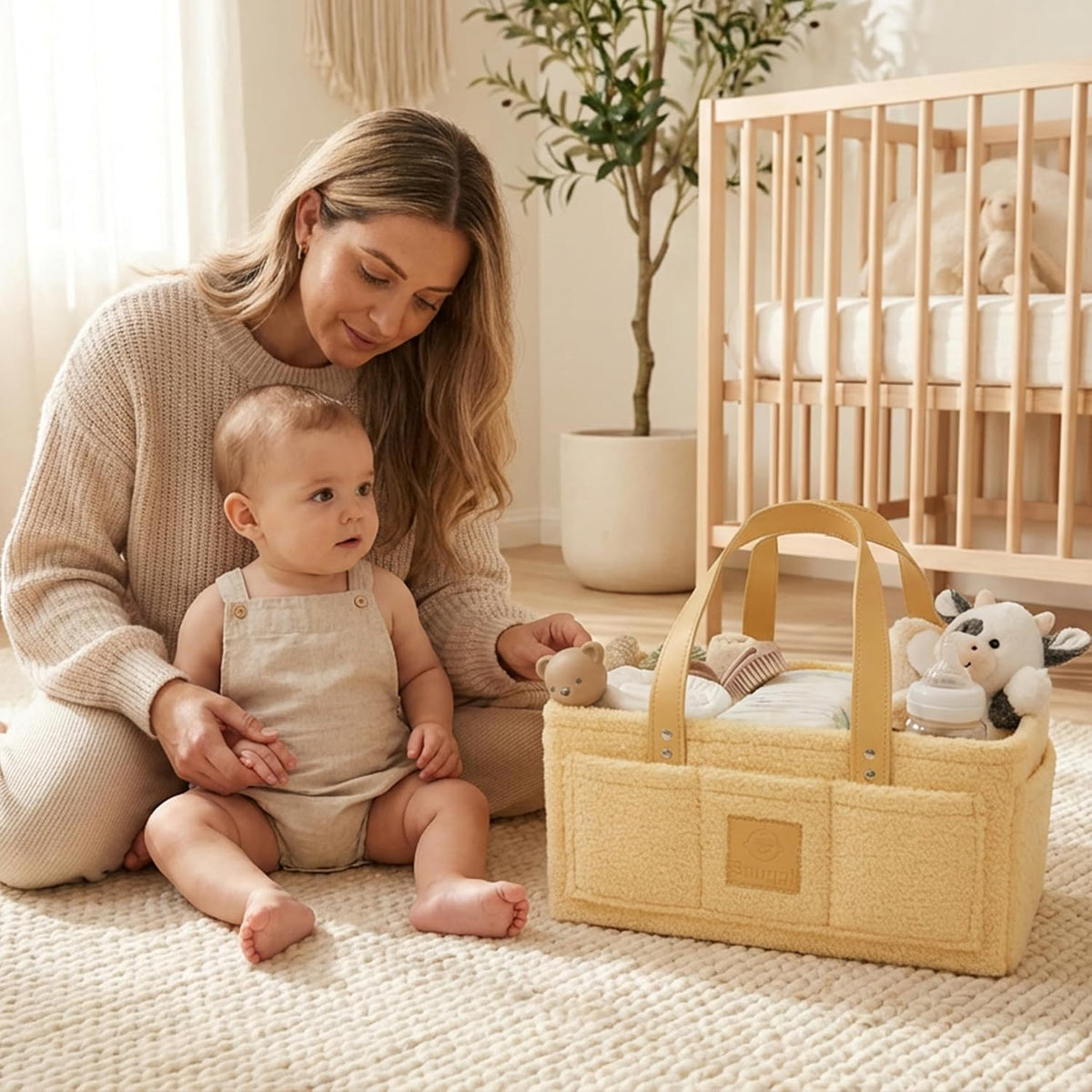 Baby Diaper Caddy Organizer with Handle & Toiletry Bag, Portable Nursery Storage Basket for Newborn Essentials, Baby Essentials,Portable Diaper Organizer, Baby Registry Must Have