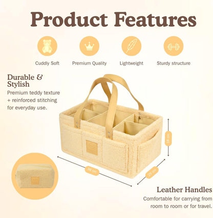 Baby Diaper Caddy Organizer with Handle & Toiletry Bag, Portable Nursery Storage Basket for Newborn Essentials, Baby Essentials,Portable Diaper Organizer, Baby Registry Must Have