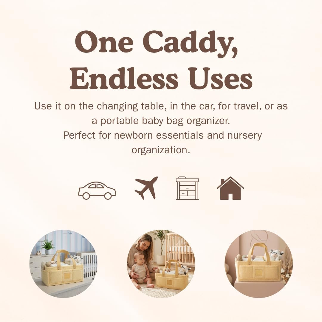 Baby Diaper Caddy Organizer with Handle & Toiletry Bag, Portable Nursery Storage Basket for Newborn Essentials, Baby Essentials,Portable Diaper Organizer, Baby Registry Must Have