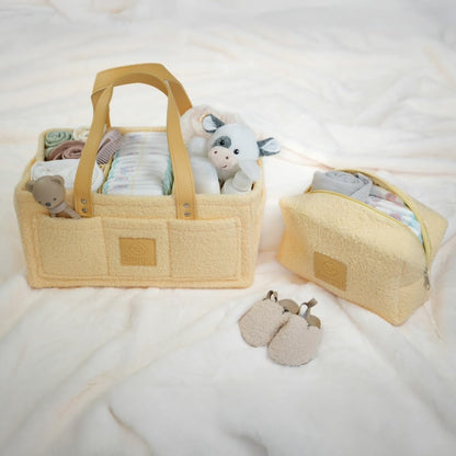 Baby Diaper Caddy Organizer with Handle & Toiletry Bag, Portable Nursery Storage Basket for Newborn Essentials, Baby Essentials,Portable Diaper Organizer, Baby Registry Must Have