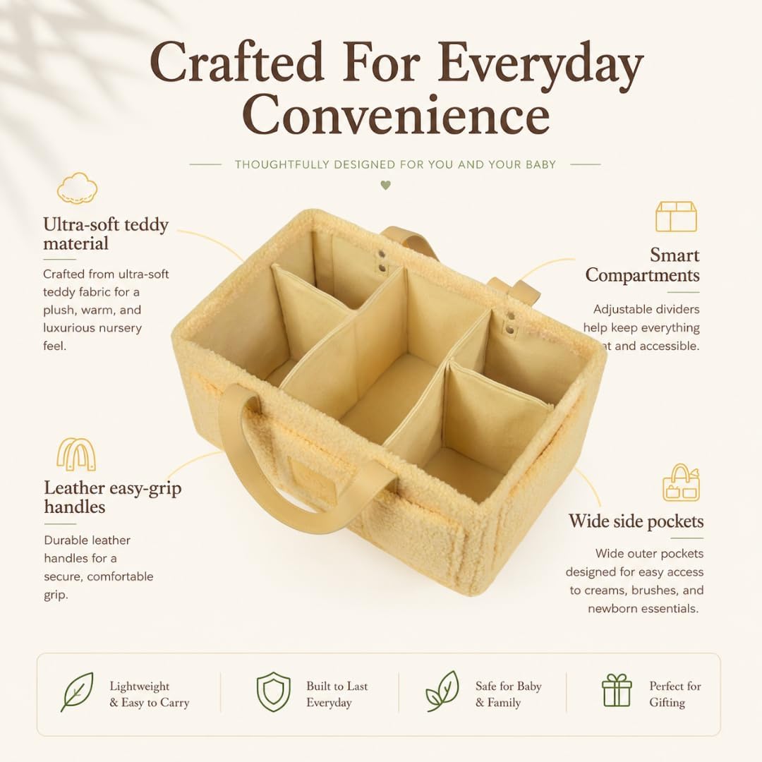 Baby Diaper Caddy Organizer with Handle & Toiletry Bag, Portable Nursery Storage Basket for Newborn Essentials, Baby Essentials,Portable Diaper Organizer, Baby Registry Must Have