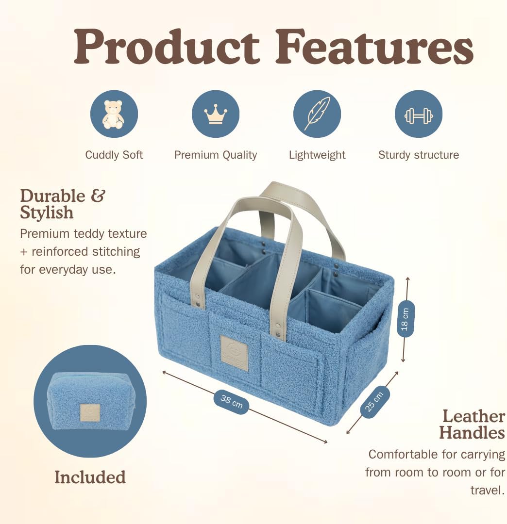 Baby Diaper Caddy Organizer with Handle & Toiletry Bag, Portable Nursery Storage Basket for Newborn Essentials, Baby Essentials,Portable Diaper Organizer, Baby Registry Must Have
