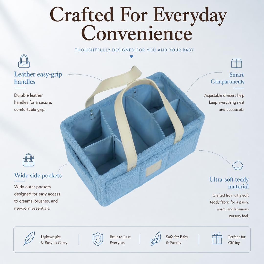 Baby Diaper Caddy Organizer with Handle & Toiletry Bag, Portable Nursery Storage Basket for Newborn Essentials, Baby Essentials,Portable Diaper Organizer, Baby Registry Must Have
