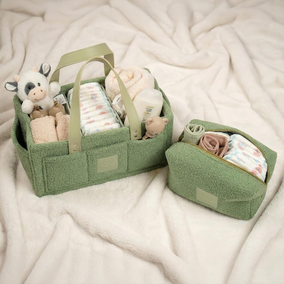 Baby Diaper Caddy Organizer with Handle & Toiletry Bag, Portable Nursery Storage Basket for Newborn Essentials, Baby Essentials,Portable Diaper Organizer, Baby Registry Must Have