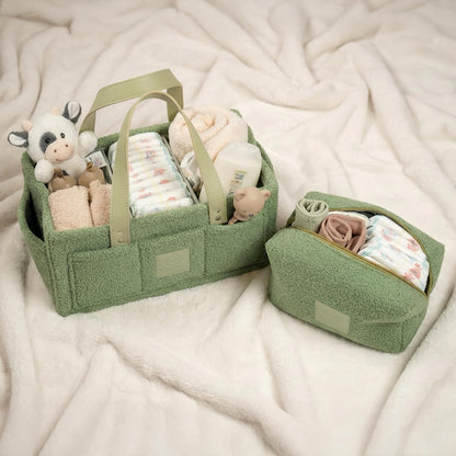 Baby Diaper Caddy Organizer with Handle & Toiletry Bag, Portable Nursery Storage Basket for Newborn Essentials, Baby Essentials,Portable Diaper Organizer, Baby Registry Must Have