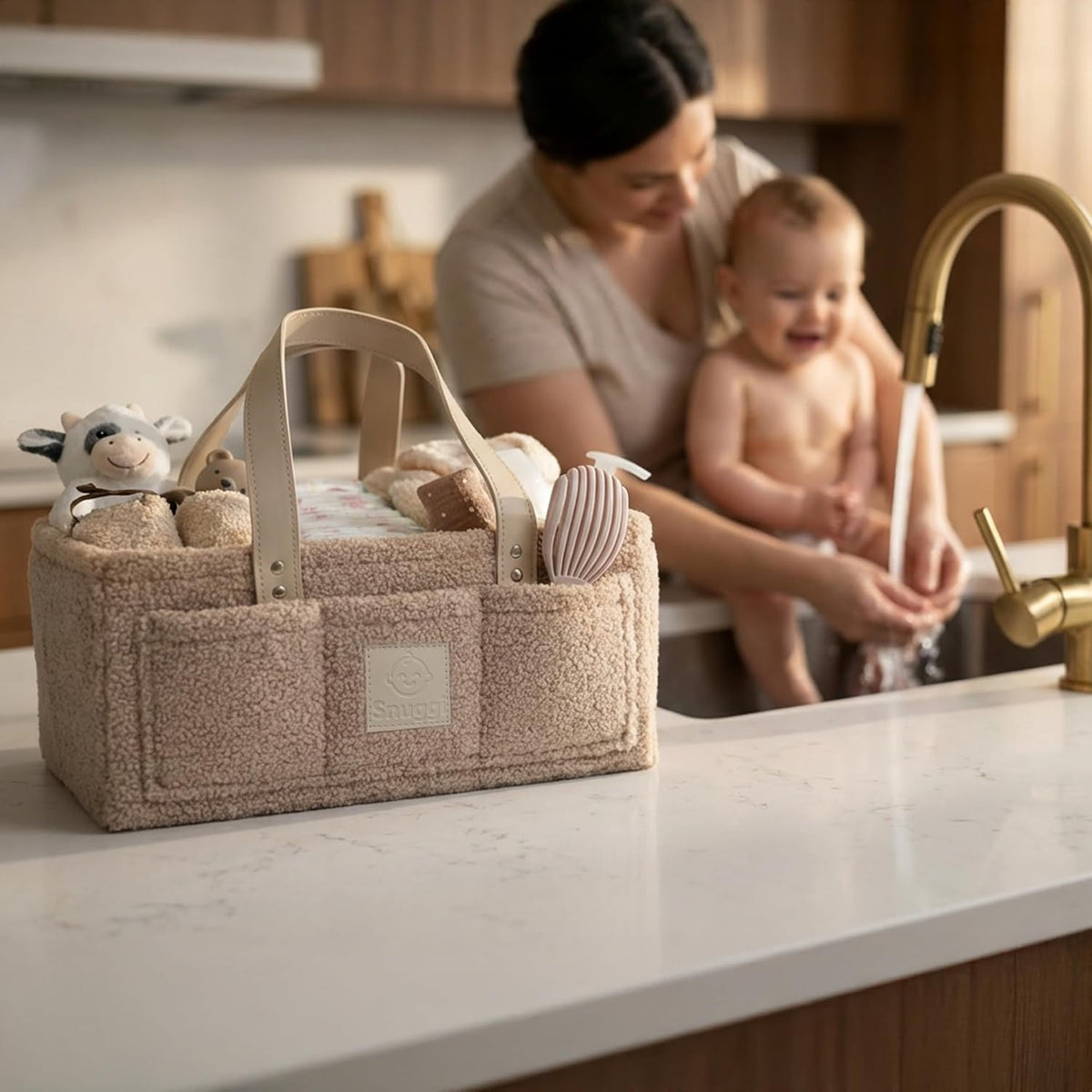 Baby Diaper Caddy Organizer with Handle & Toiletry Bag, Portable Nursery Storage Basket for Newborn Essentials, Baby Essentials,Portable Diaper Organizer, Baby Registry Must Have