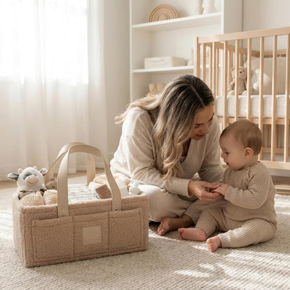 Baby Diaper Caddy Organizer with Handle & Toiletry Bag, Portable Nursery Storage Basket for Newborn Essentials, Baby Essentials,Portable Diaper Organizer, Baby Registry Must Have