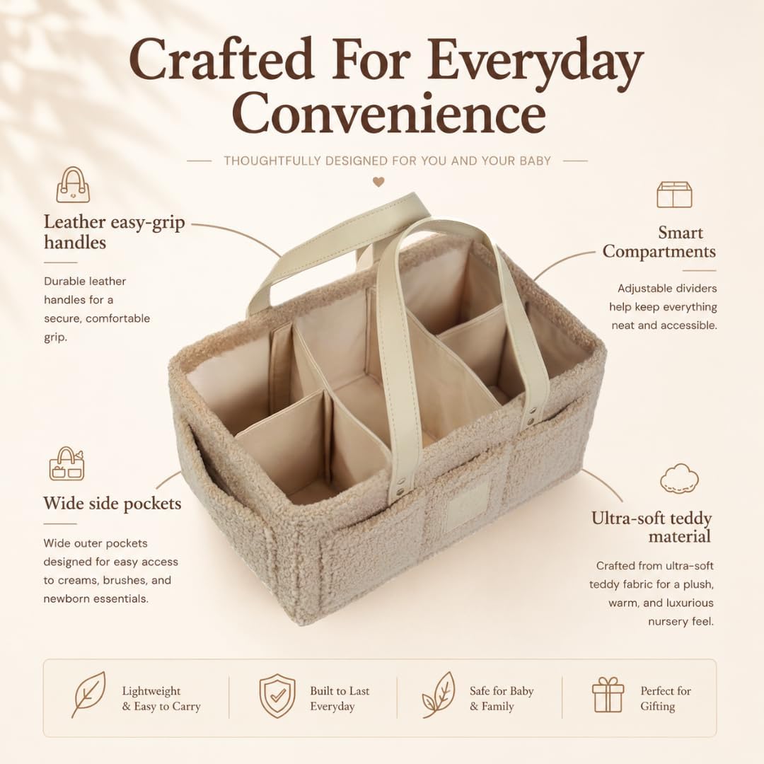 Baby Diaper Caddy Organizer with Handle & Toiletry Bag, Portable Nursery Storage Basket for Newborn Essentials, Baby Essentials,Portable Diaper Organizer, Baby Registry Must Have