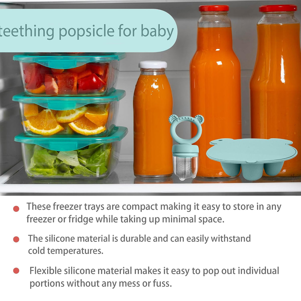 Silicone Freezer Tray Baby Fruit Feeder Food Teething Set Must-Have Pacifiers and Food Storage Containers for Babies 6 Months and Up