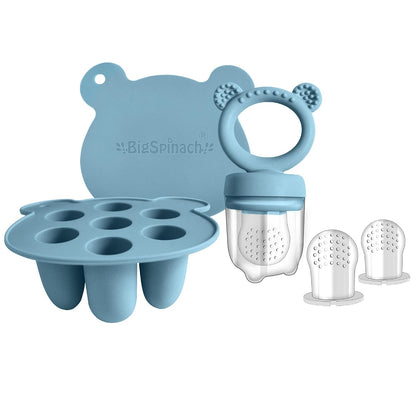 Silicone Freezer Tray Baby Fruit Feeder Food Teething Set Must-Have Pacifiers and Food Storage Containers for Babies 6 Months and Up