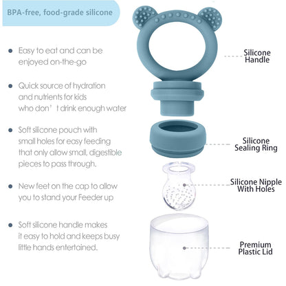 Silicone Freezer Tray Baby Fruit Feeder Food Teething Set Must-Have Pacifiers and Food Storage Containers for Babies 6 Months and Up