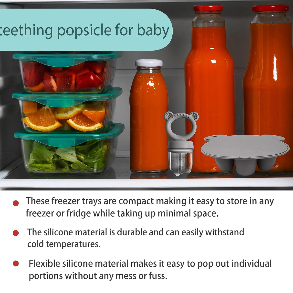 Silicone Freezer Tray Baby Fruit Feeder Food Teething Set Must-Have Pacifiers and Food Storage Containers for Babies 6 Months and Up