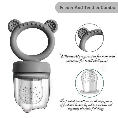 Silicone Freezer Tray Baby Fruit Feeder Food Teething Set Must-Have Pacifiers and Food Storage Containers for Babies 6 Months and Up