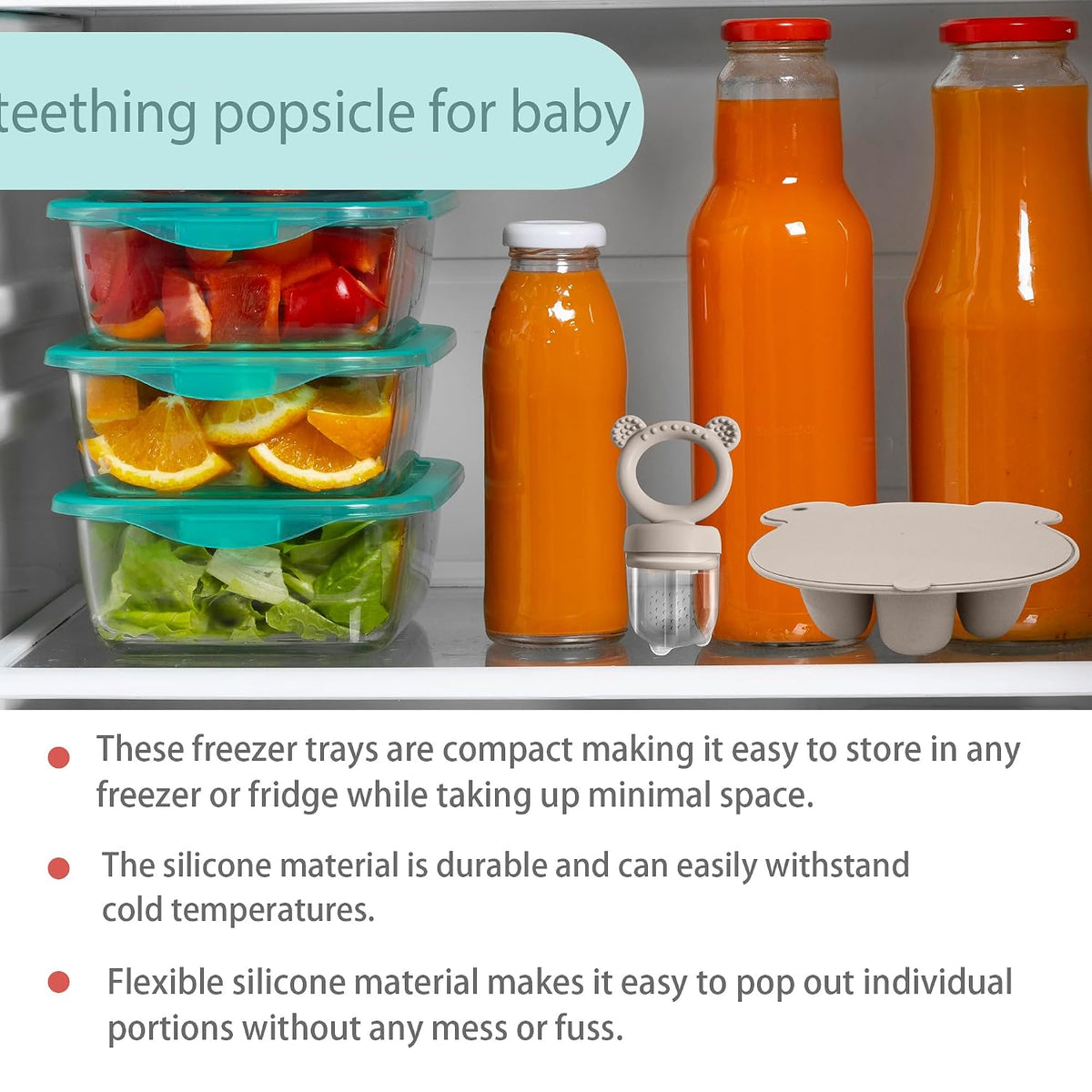 Silicone Freezer Tray Baby Fruit Feeder Food Teething Set Must-Have Pacifiers and Food Storage Containers for Babies 6 Months and Up