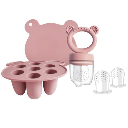 Silicone Freezer Tray Baby Fruit Feeder Food Teething Set Must-Have Pacifiers and Food Storage Containers for Babies 6 Months and Up