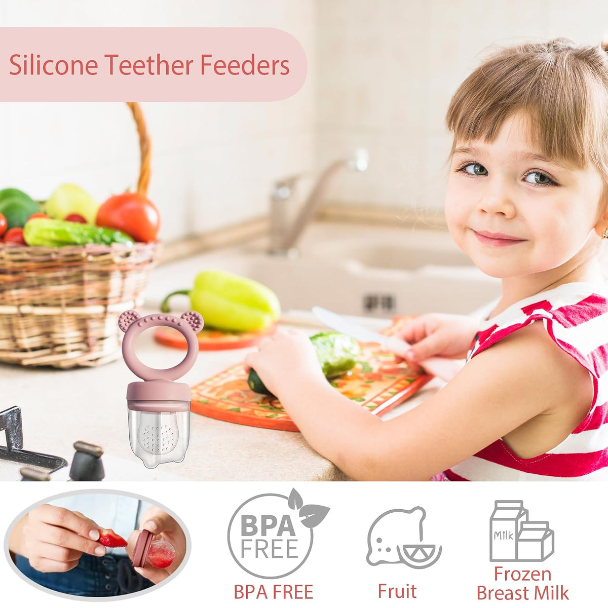 Silicone Freezer Tray Baby Fruit Feeder Food Teething Set Must-Have Pacifiers and Food Storage Containers for Babies 6 Months and Up