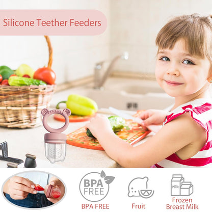 Silicone Freezer Tray Baby Fruit Feeder Food Teething Set Must-Have Pacifiers and Food Storage Containers for Babies 6 Months and Up
