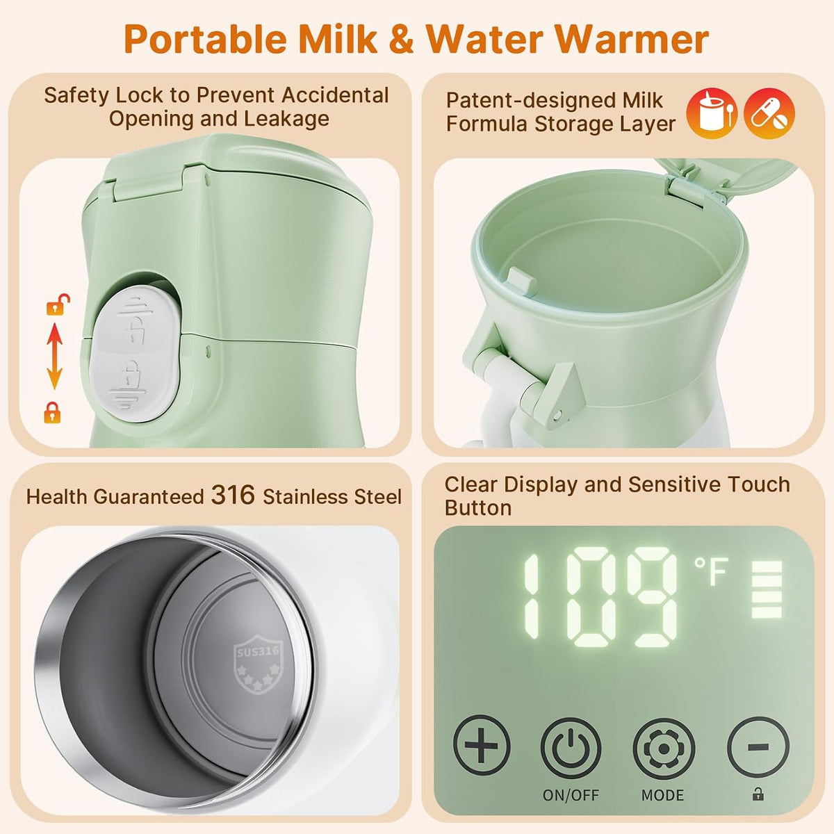 Portable Baby Bottle Warmer, 16000mAh Rechargeable Travel Milk Warmer