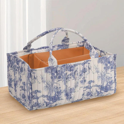 Floral Diaper Caddy Organizer, Quilted Baby Basket with Dividers Soft Nursery Storage Basket for Newborn Essentials
