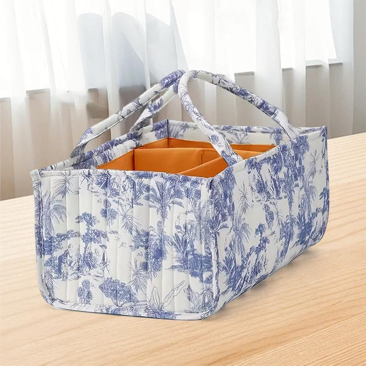 Floral Diaper Caddy Organizer, Quilted Baby Basket with Dividers Soft Nursery Storage Basket for Newborn Essentials