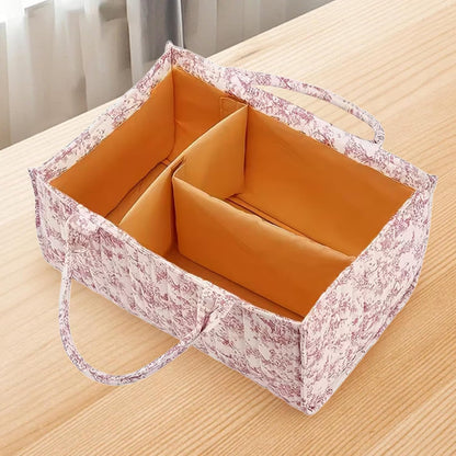 Floral Diaper Caddy Organizer, Quilted Baby Basket with Dividers Soft Nursery Storage Basket for Newborn Essentials