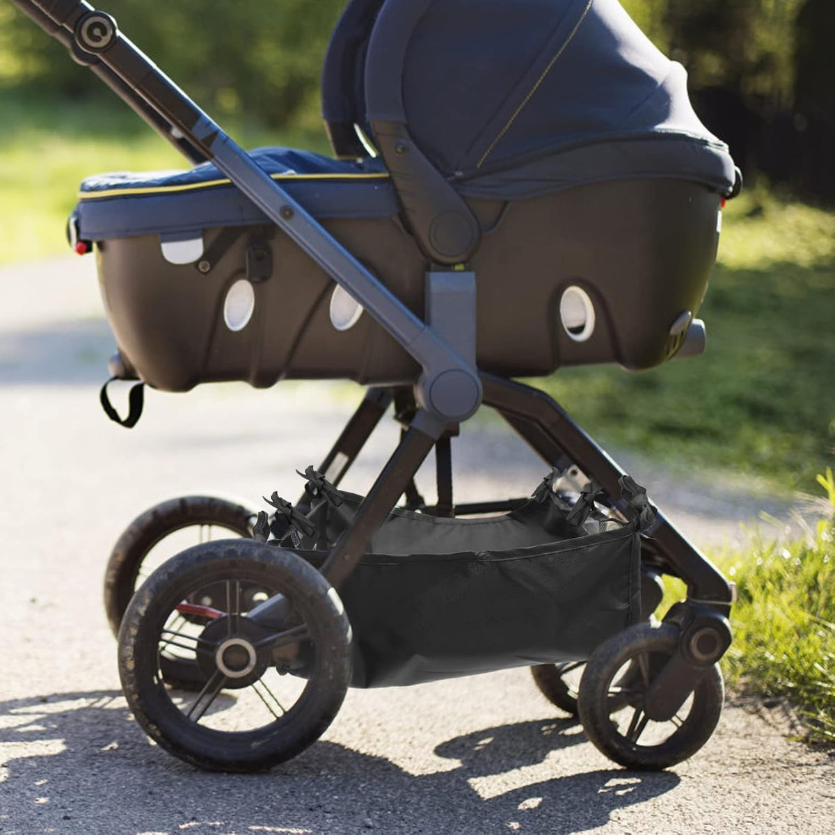 Baby Stroller Storage Mesh Bag Stroller Bottom Basket Universal Storage Attachment Bottom Basket for Organizer for Bottles Diapers Shopping 13.77 X 13.77 X 5.11 in