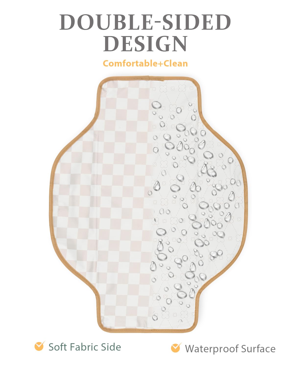 2 Pack Portable Diaper Changing Pad - Waterproof Travel Changing Mat with Built-in Pillow, Gifts for Baby Shower, Newborn Girls & Boys (Pink Stripes, Beige Checkers)