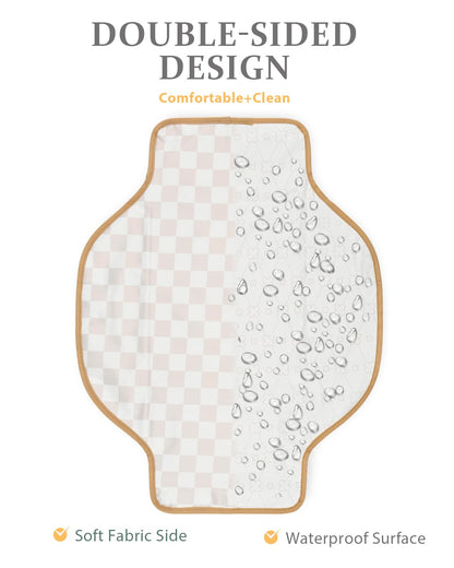 2 Pack Portable Diaper Changing Pad - Waterproof Travel Changing Mat with Built-in Pillow, Gifts for Baby Shower, Newborn Girls & Boys (Pink Stripes, Beige Checkers)