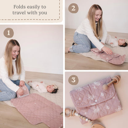 Portable Diaper Changing Pad - Waterproof Travel Baby Changing Mat - Foldable Compact Diaper Change Pad - Lightweight On The Go Change Station for Newborn Infant (Antique Rose)