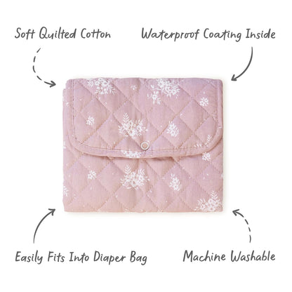 Portable Diaper Changing Pad - Waterproof Travel Baby Changing Mat - Foldable Compact Diaper Change Pad - Lightweight On The Go Change Station for Newborn Infant (Antique Rose)