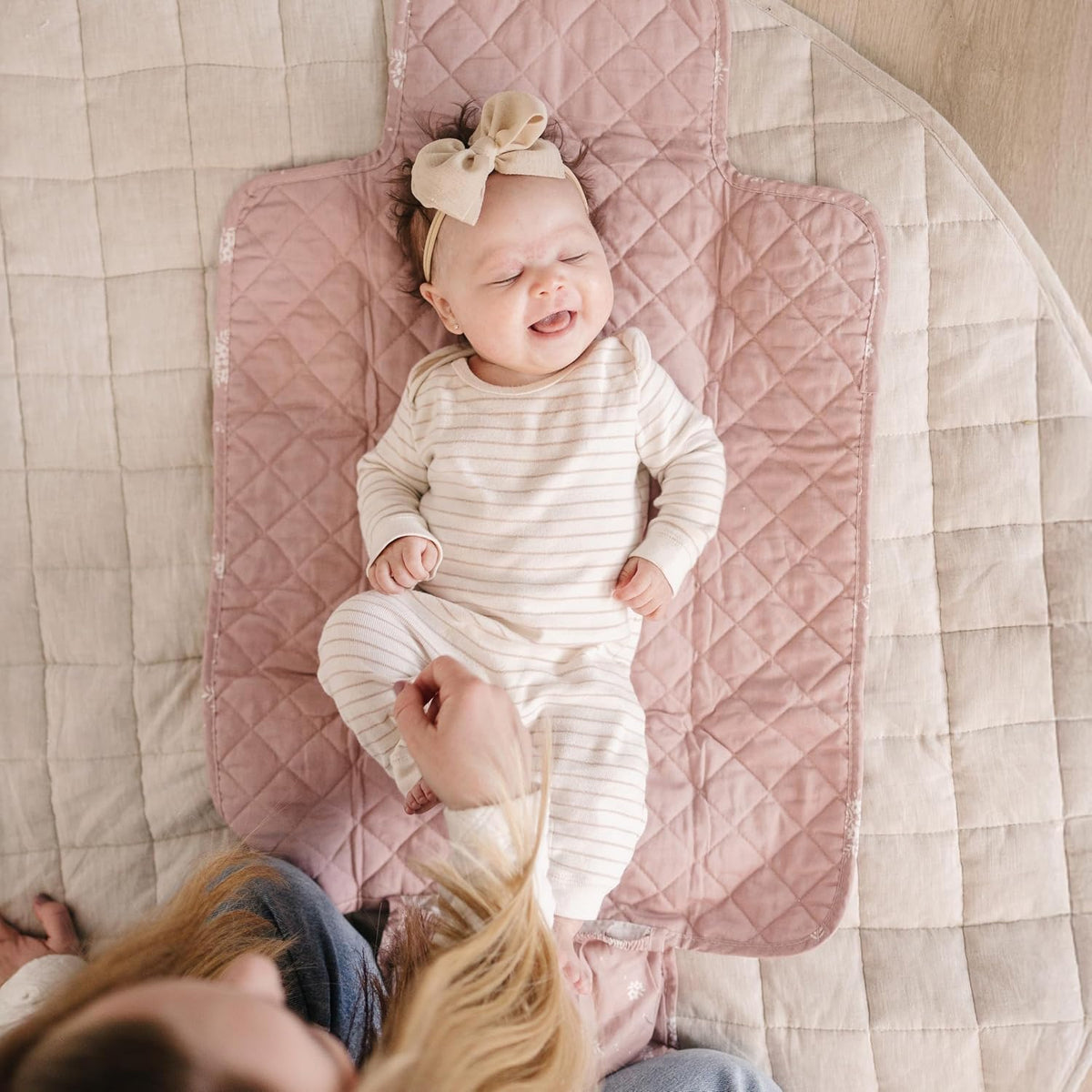Portable Diaper Changing Pad - Waterproof Travel Baby Changing Mat - Foldable Compact Diaper Change Pad - Lightweight On The Go Change Station for Newborn Infant (Antique Rose)