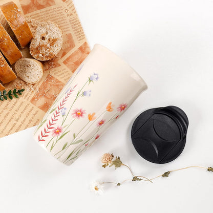 Ceramic Coffee Mug with Lid, Marble Double Wall Coffee Travel Mug Ceramic Tumbler 12 oz, Reusable Tall Cup, Splash Resistant Lid, Dishwasher Microwaveable Safe