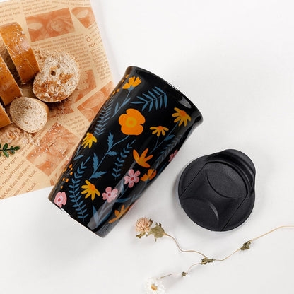 Ceramic Coffee Mug with Lid, Marble Double Wall Coffee Travel Mug Ceramic Tumbler 12 oz, Reusable Tall Cup, Splash Resistant Lid, Dishwasher Microwaveable Safe
