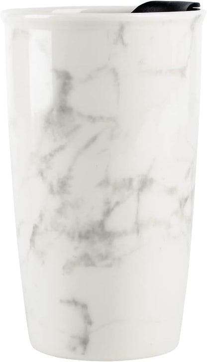 Ceramic Coffee Mug with Lid, Marble Double Wall Coffee Travel Mug Ceramic Tumbler 12 oz, Reusable Tall Cup, Splash Resistant Lid, Dishwasher Microwaveable Safe